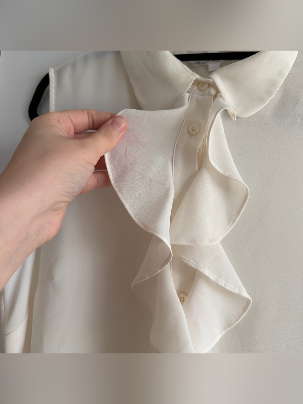 Brooks Brothers Cream Sheer Ruffle Front Button Down Blouse - Picture 3 of 5